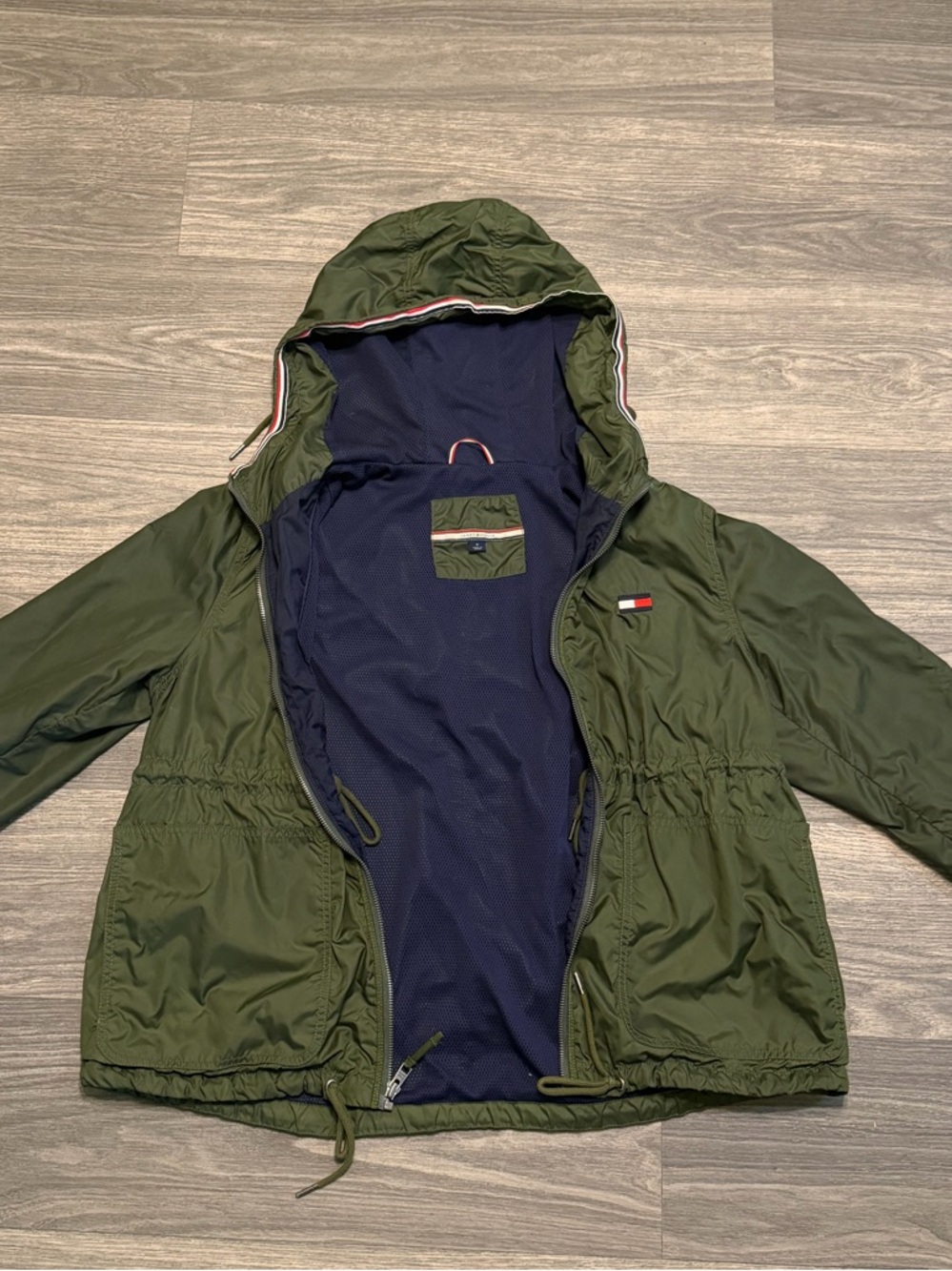 Tommy Hilfiger Olive Green Hooded Anorak with Navy Lining